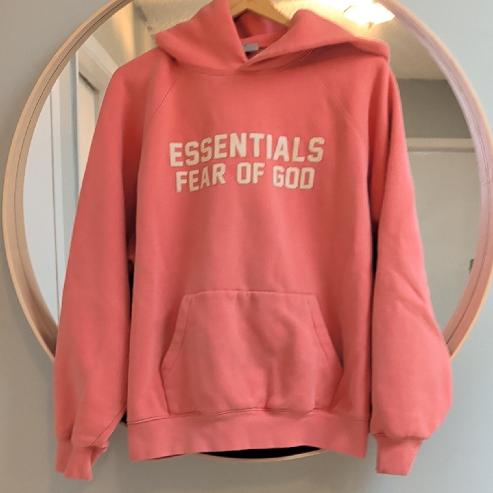 Fear of God Essentials Crewneck Hoodie in Coral Pink